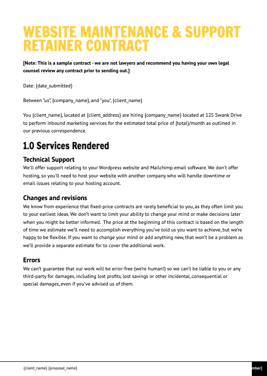Web Development Retainer Proposal Template